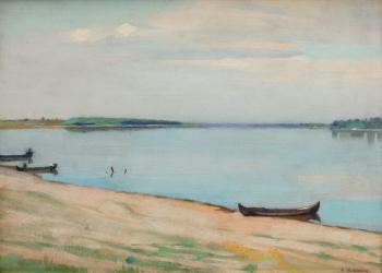 Constantin Artachino : Boats on the shore of danube